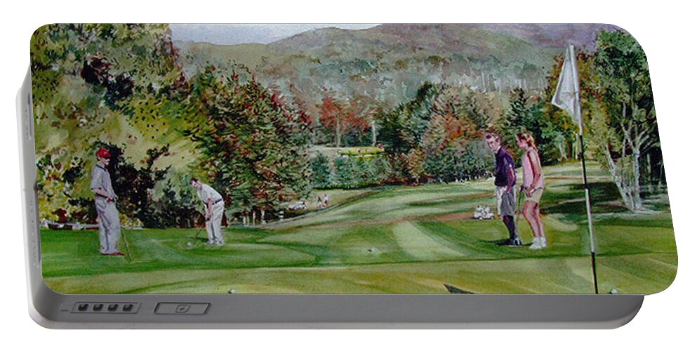 Golf Portable Battery Charger featuring the painting Golfing in Vermont by P Anthony Visco