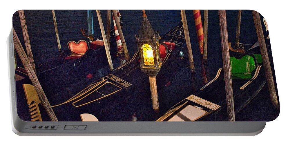 Boat Portable Battery Charger featuring the photograph Gondola Night by Portia Olaughlin