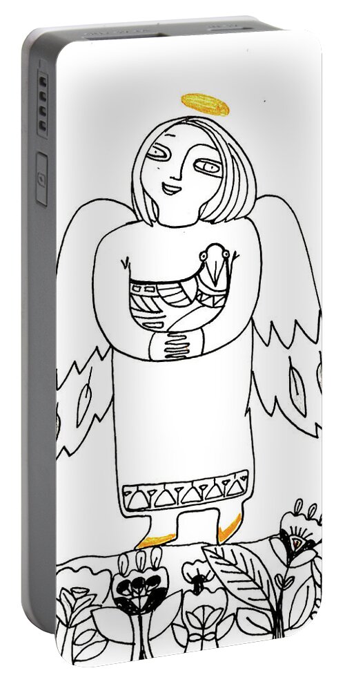 Russian Artists New Wave Portable Battery Charger featuring the drawing Good Angel Drawing Series 1 by Tatiana Koltachikhina