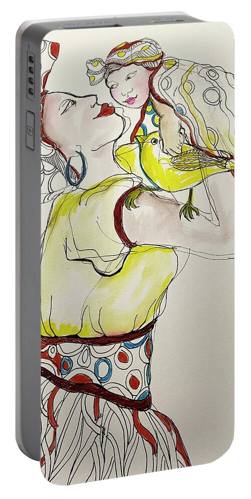 Mother. Child Portable Battery Charger featuring the drawing Good Morning by Rosalinde Reece