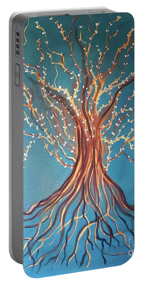 Tree Portable Battery Charger featuring the painting Good Roots Bear Fruits by Artist Linda Marie