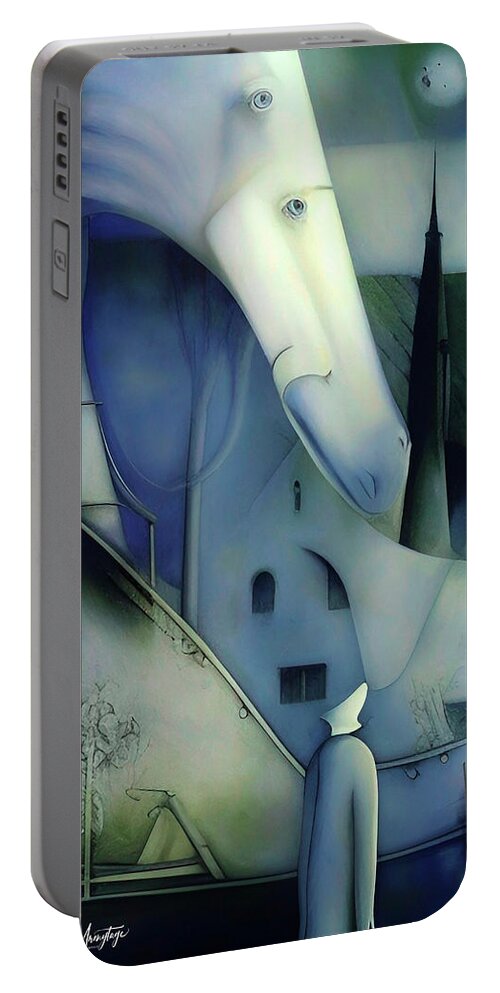Strange Landscape Portable Battery Charger featuring the painting Gaudi Dream by Chris Armytage