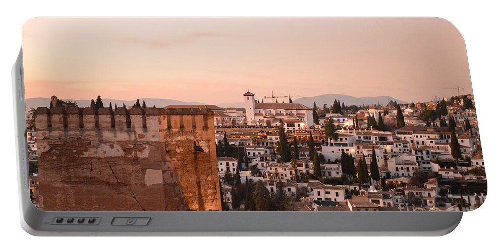 Granada Portable Battery Charger featuring the photograph Granada at nightfall by Yavor Mihaylov