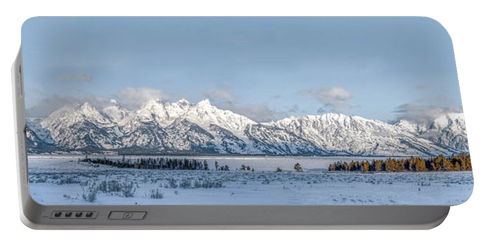 Grand Teton National Park Portable Battery Charger featuring the photograph Grand Tetons Panorama by Marcy Wielfaert
