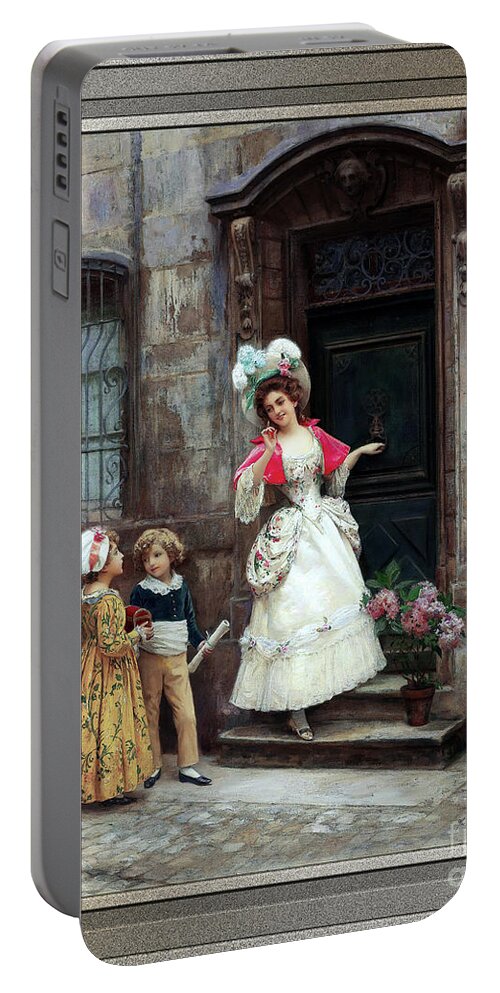 Grandmother’s Birthday Portable Battery Charger featuring the painting Grandmothers Birthday by Jules Girardet Remastered Xzendor7 Fine Art Classical Reproductions by Rolando Burbon