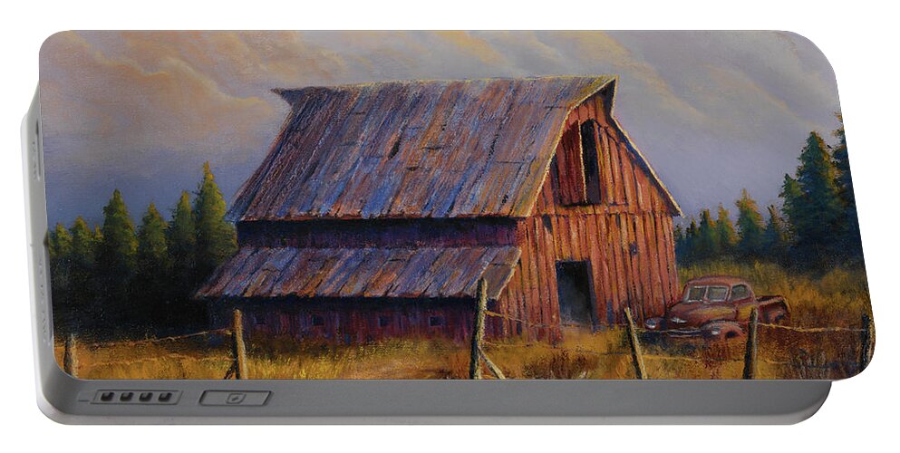 Barn Portable Battery Charger featuring the painting Grandpas Truck by Jerry McElroy