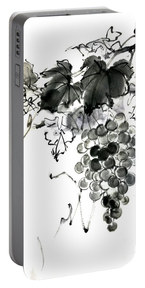 Japanese Portable Battery Charger featuring the painting Grapes by Fumiyo Yoshikawa