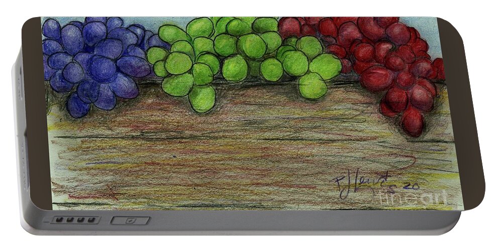 Food Portable Battery Charger featuring the drawing Grapes by PJ Lewis