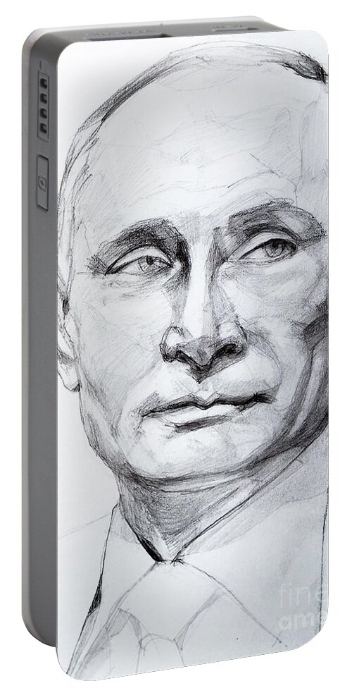 Russian President Portable Battery Charger featuring the drawing Graphite Portrait of Russian President Putin by Greta Corens