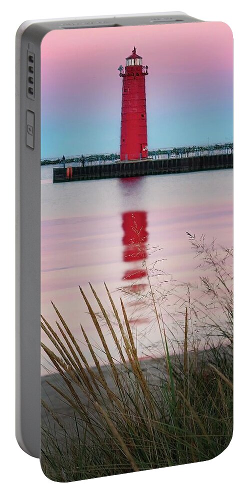 Tahquamenon Falls Portable Battery Charger featuring the photograph Grasses and the Muskegon Lighthouse IMG_5970 by Michael Thomas