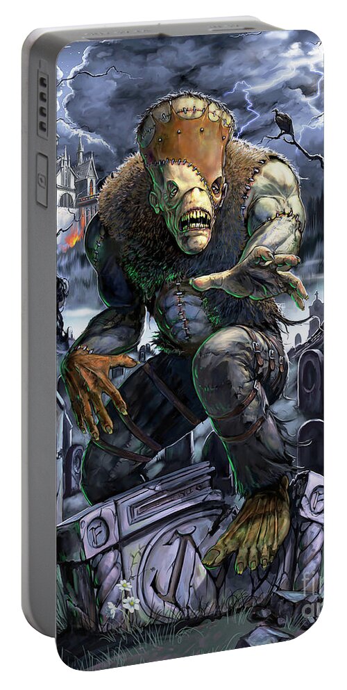 Graveyard Portable Battery Charger featuring the digital art Graveyard Monster by Stanley Morrison