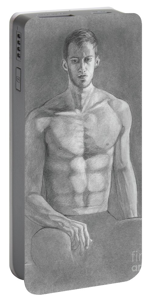 Man Portable Battery Charger featuring the painting Gray and Sage in Black and Whtie by Hailey E Herrera