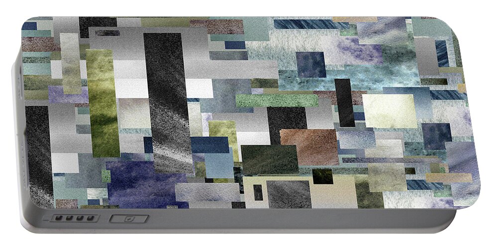 Gray Portable Battery Charger featuring the painting Gray Geometrical Watercolor Decorative Blocks XIV by Irina Sztukowski