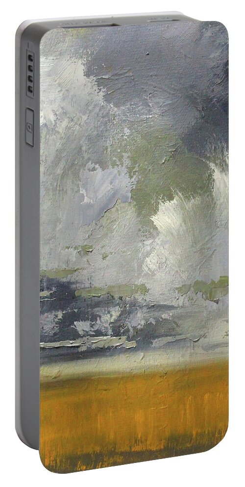 Gray Skies Portable Battery Charger featuring the painting Gray Sky Prairie by Nancy Merkle