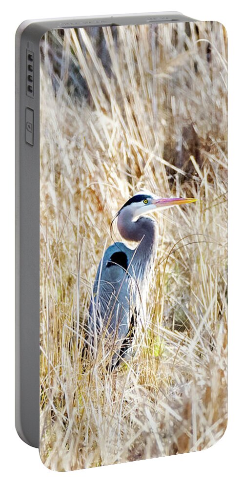 2d Portable Battery Charger featuring the photograph Great Blue Heron In Marsh Grass by Brian Wallace