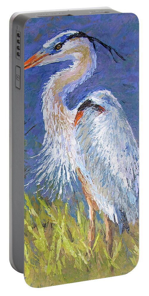 Bird Portable Battery Charger featuring the painting Great Blue Heron by Jyotika Shroff