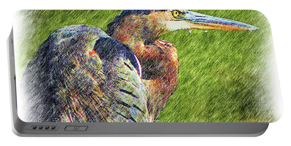 Heron Portable Battery Charger featuring the digital art Great Blue Heron of Blind Brook by Cordia Murphy