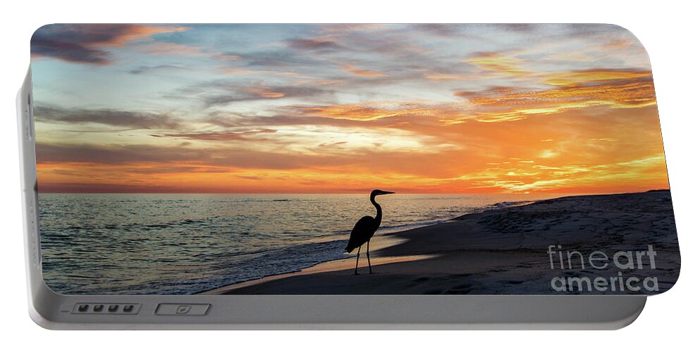 Great Portable Battery Charger featuring the photograph Great Blue Heron on the Beach at Sunset by Beachtown Views