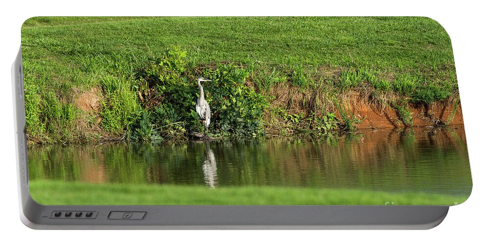 Great Blue Heron Portable Battery Charger featuring the photograph Great Blue Heron Pond Fishing by Jennifer White