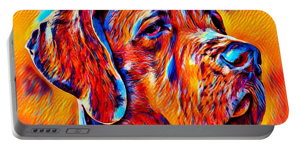 Great Dane Portable Battery Charger featuring the digital art Great Dane portrait - colorful dark orange, red and cyan by Nicko Prints