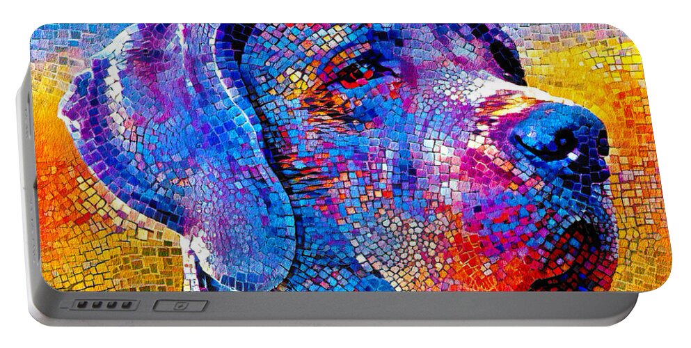 Great Dane Portable Battery Charger featuring the digital art Great Dane portrait - colorful mosaic by Nicko Prints