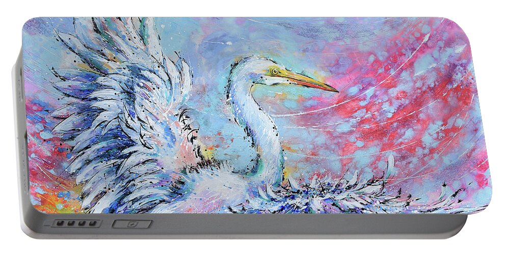  Portable Battery Charger featuring the painting Great Egret's Glorious Landing by Jyotika Shroff