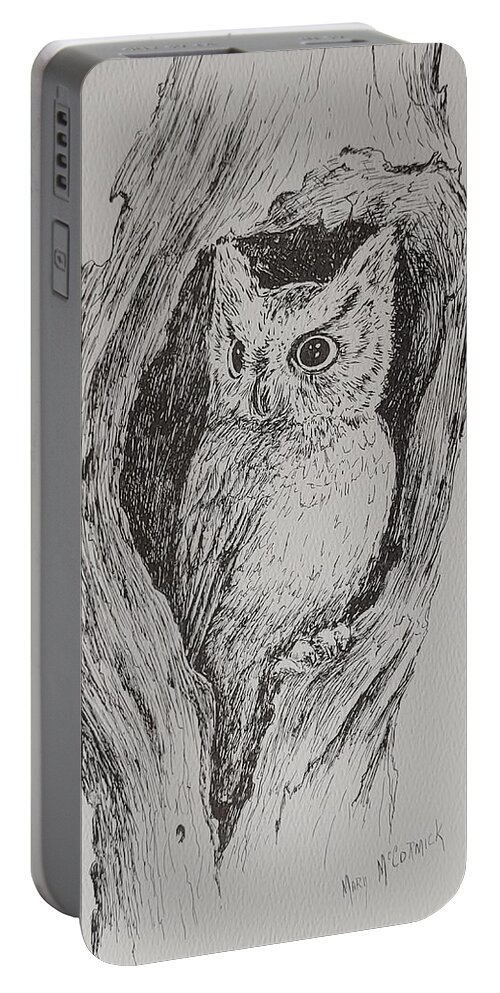 Owl Portable Battery Charger featuring the drawing Great Horned Owl by ML McCormick