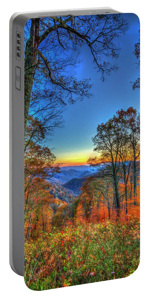 Reid Callaway Great Smokey Mountains Portable Battery Charger featuring the photograph Great Smoky Mountains Fall Sunset 2 Tennessee North Carolina Landscape Art by Reid Callaway