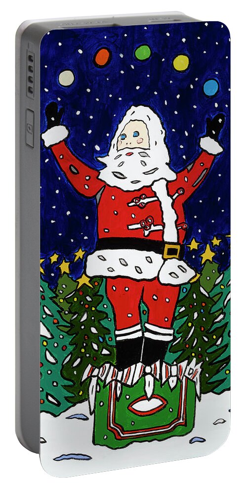 Santa Christmas Green Acres Portable Battery Charger featuring the painting Green Acres Santa by Mike Stanko