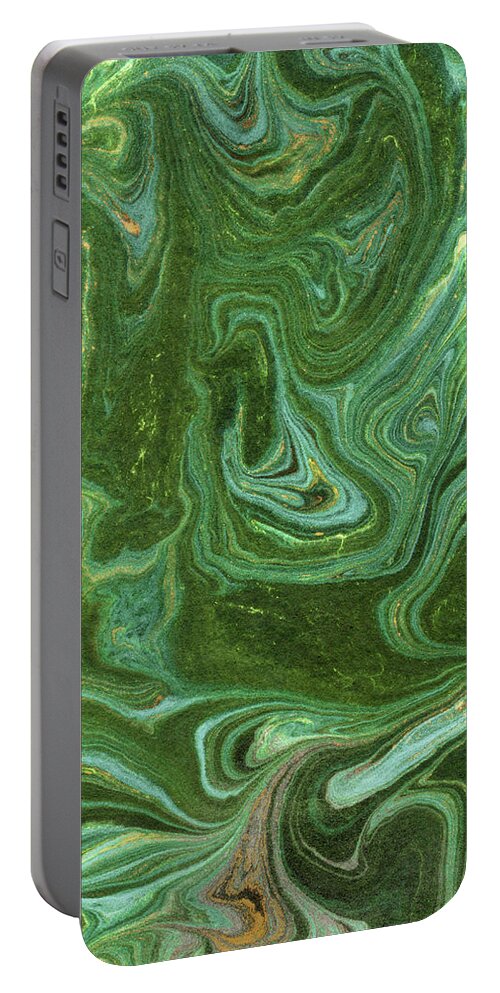 Green Abstract Portable Battery Charger featuring the painting Green Agate And Marble Watercolor Stone Collection X by Irina Sztukowski
