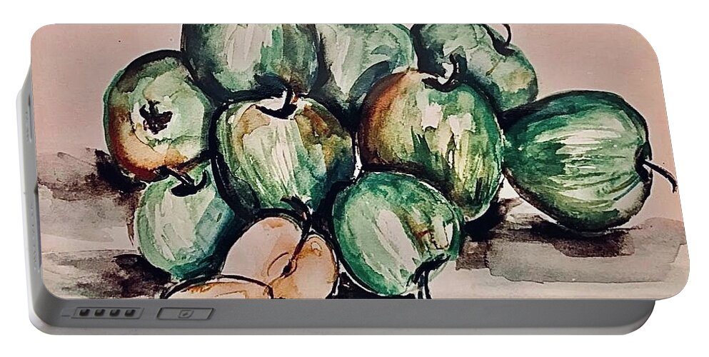  Portable Battery Charger featuring the painting Green Apples by Angie ONeal