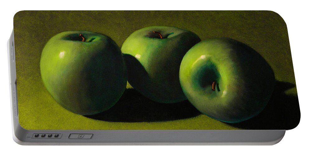 Still Life Portable Battery Charger featuring the painting Green Apples by Frank Wilson