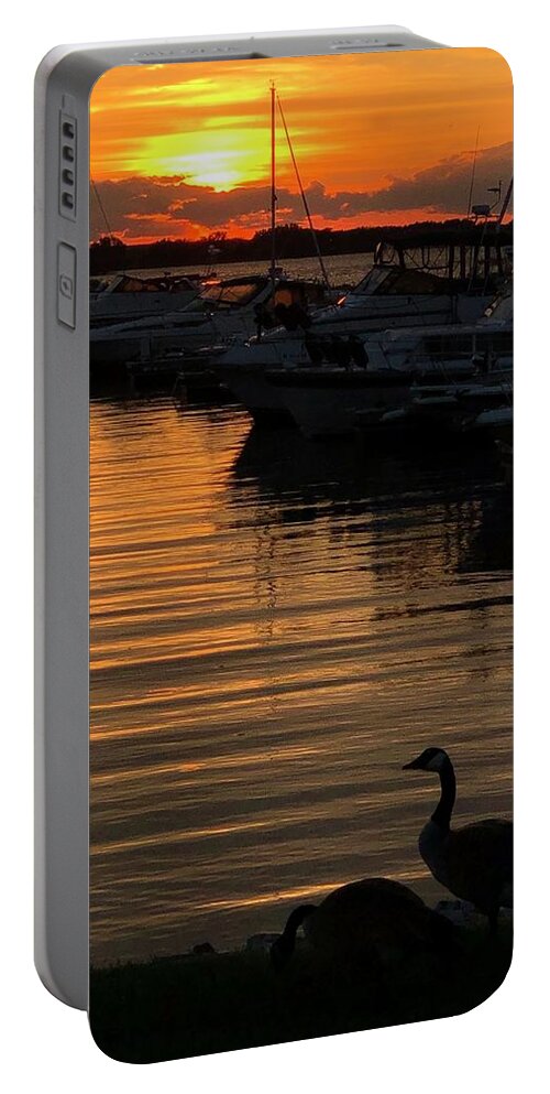 Geese Portable Battery Charger featuring the photograph Green Bay Marina by Grey Coopre