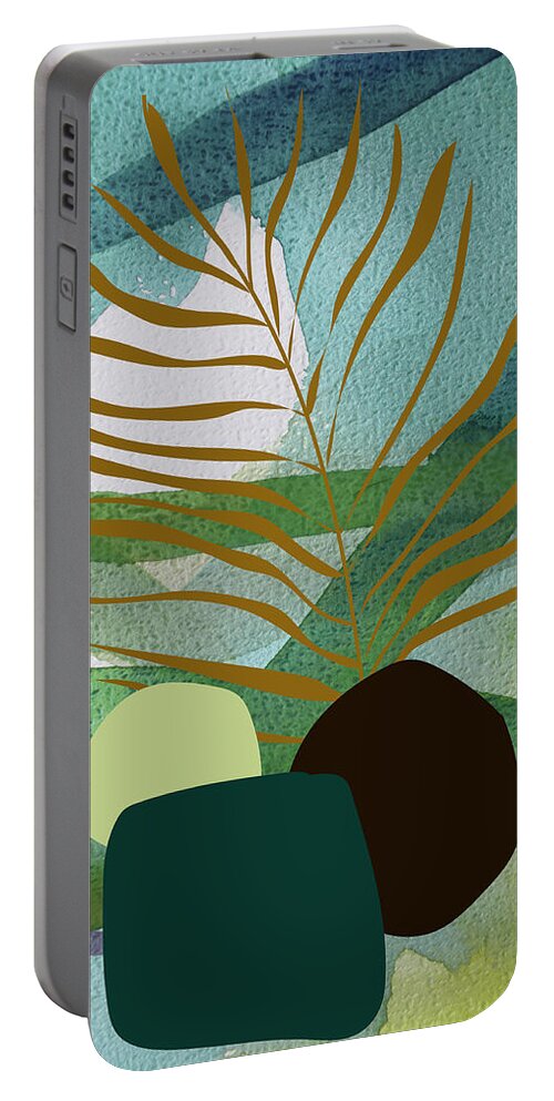#faatoppicks Summer Palm Garden Leaf Nature Exotic Plant Jungle Green Tropical Foliage Tropic Beach Flora Botanical Illustration Texture Paradise Abstract Blu Green Watercolor Digital Palm Leaf Stones Portable Battery Charger featuring the painting Green garden by Johanna Virtanen