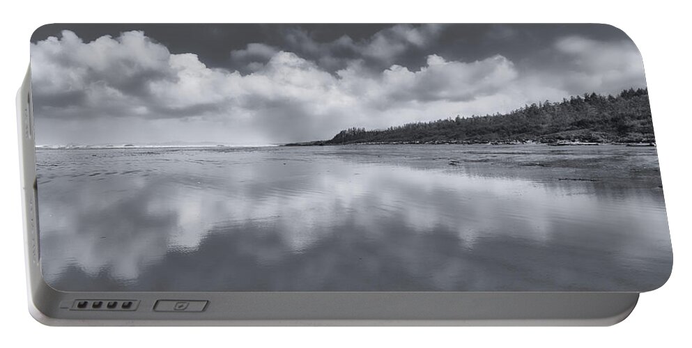 Black And White Photography Portable Battery Charger featuring the photograph Green Point Cloud Formation Panorama Black and White by Allan Van Gasbeck