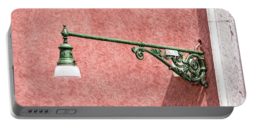 Venice Portable Battery Charger featuring the photograph Green Wrought Iron Street Lamp of Venice by David Letts