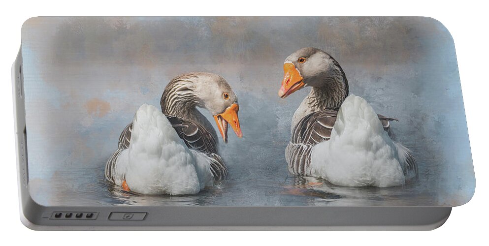 Goose Portable Battery Charger featuring the photograph Greylag Goose Couple by Patti Deters