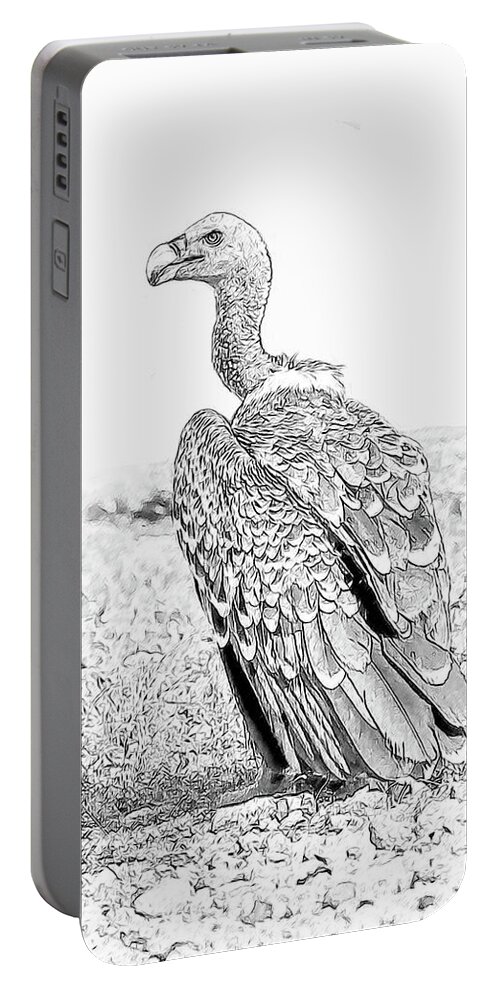 African Wildlife Sketch Portable Battery Charger featuring the digital art Griffon Vulture by Larry Linton