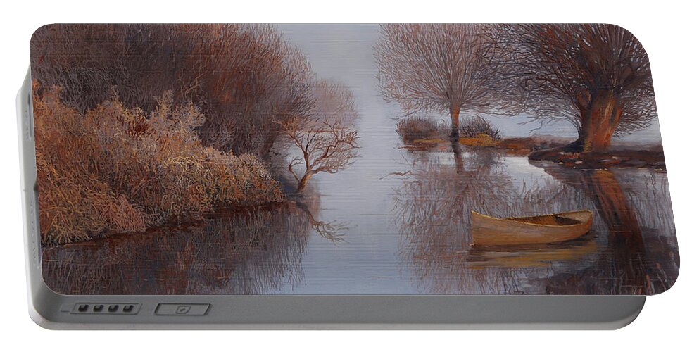 Fog Portable Battery Charger featuring the painting Grigio Nebbia by Guido Borelli