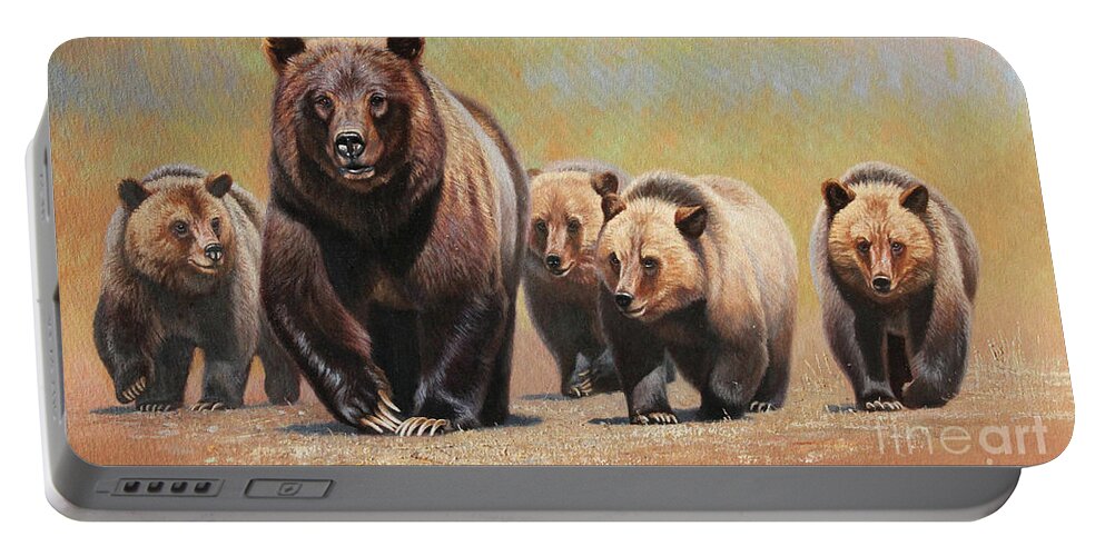 Cynthie Fisher Portable Battery Charger featuring the painting Grizzly 399 Yellowstone Park by Cynthie Fisher