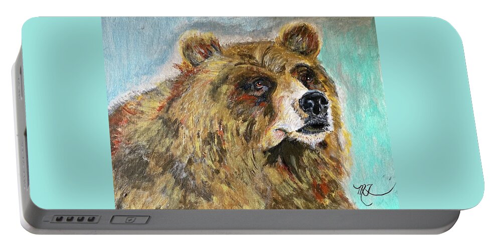 Bear Portable Battery Charger featuring the painting Grizzly by Melody Fowler