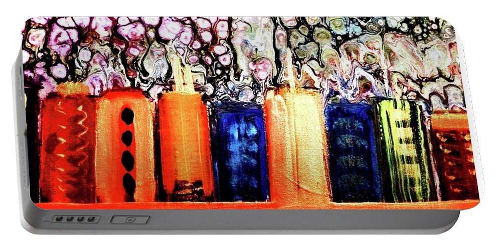 City Portable Battery Charger featuring the painting Groovy City by Anna Adams