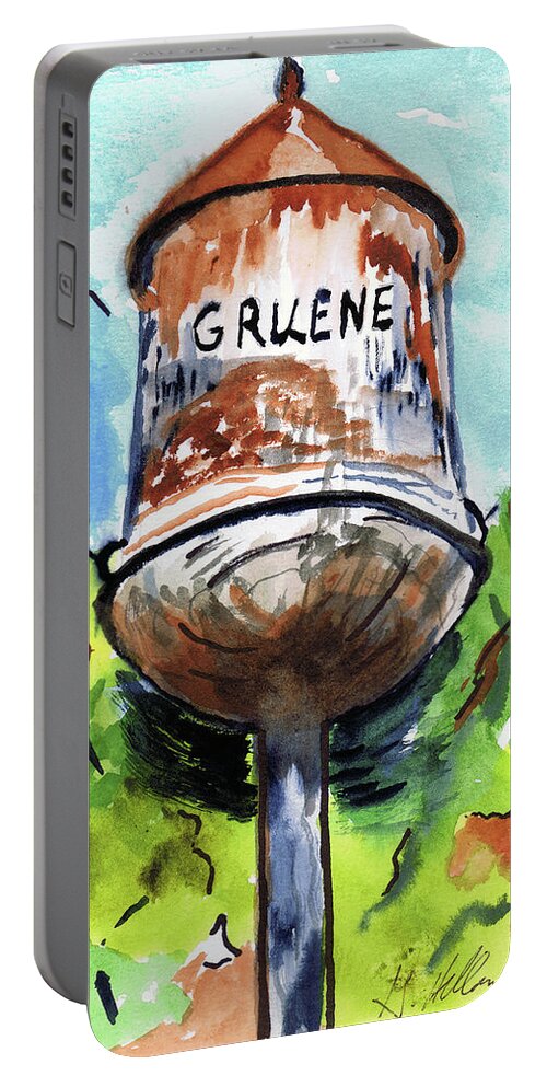 Water Tower Portable Battery Charger featuring the painting Gruene Tower by Genevieve Holland