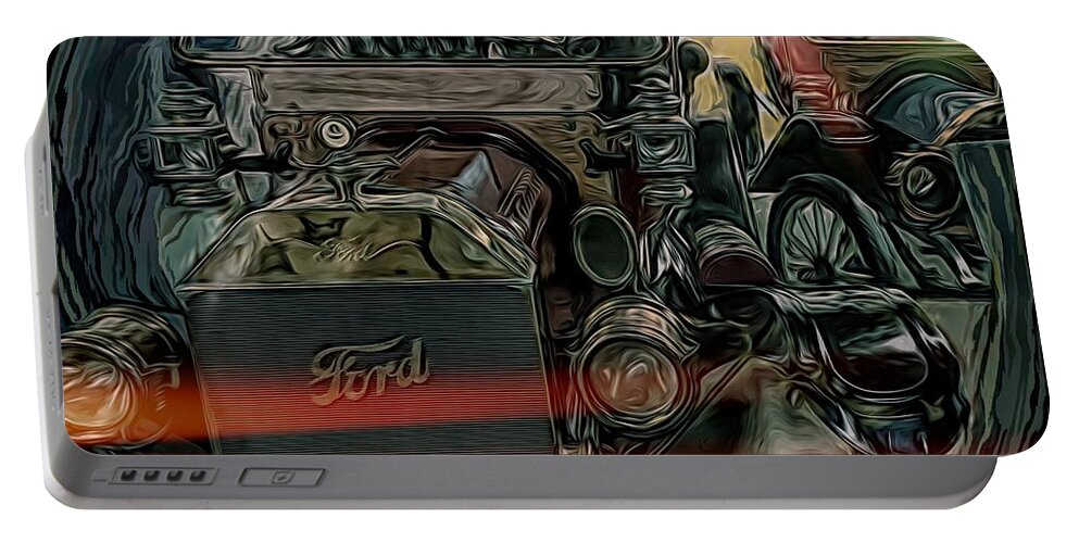 Vintage Ford Portable Battery Charger featuring the mixed media Grungy 1900s Vintage Ford Motorcar by Joan Stratton