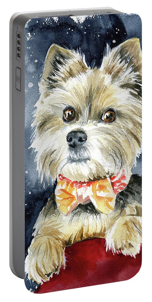 Yorkshire Portable Battery Charger featuring the painting Guido Yorkshire Terrier Dog Painting by Dora Hathazi Mendes