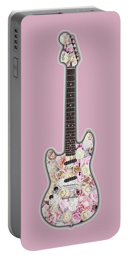 Guitar Portable Battery Charger featuring the painting Guitar Flowers Floral by Tony Rubino