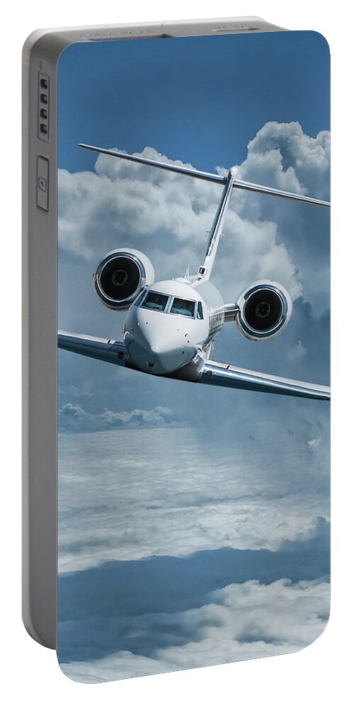 Gulfstream V Business Jet Portable Battery Charger featuring the mixed media Gulfstream V Corporate Jet by Erik Simonsen