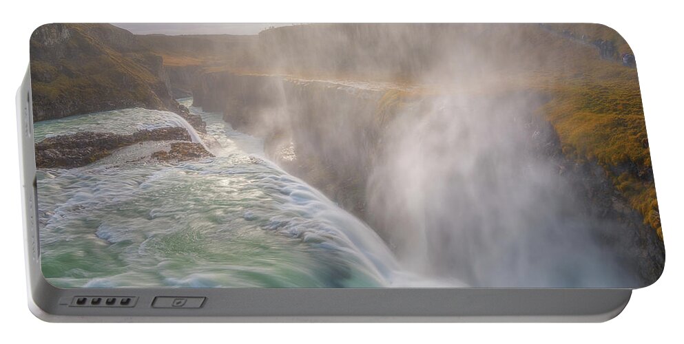 Iceland Portable Battery Charger featuring the photograph Gullfoss in the Mist by Darren White
