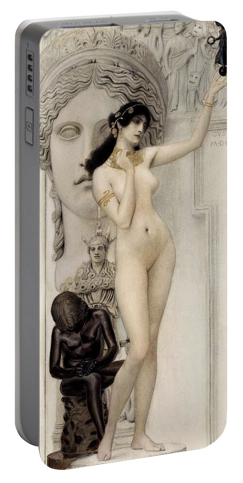 Aestheticism Portable Battery Charger featuring the painting Gustav Klimt Tribute Semi-Abstract Hand Painted Litho Reproduction 2 by Tony Rubino