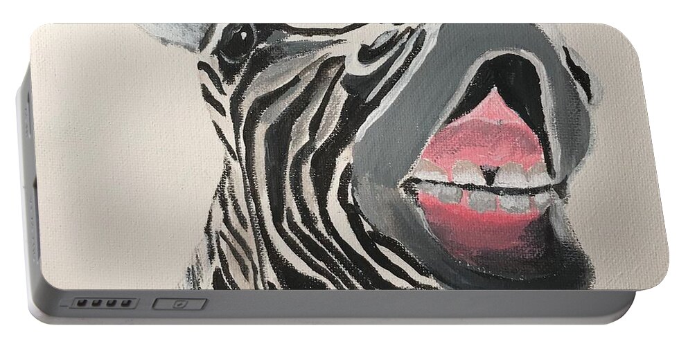 Pets Portable Battery Charger featuring the painting Ha Ha Zebra by Kathie Camara